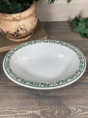 Buffalo China Kenmore Oval Vegetable Serving Bowl Green Floral Resturant Ware